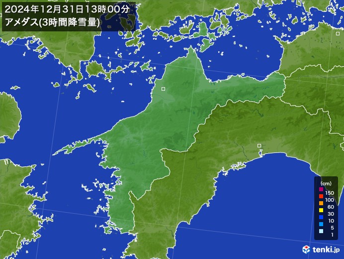 愛媛県のアメダス合計降雪量(3時間)