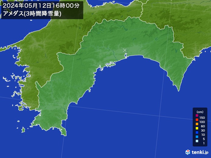 高知県のアメダス合計降雪量(3時間)