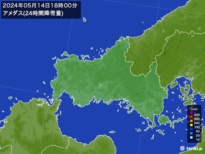 山口県のアメダス合計降雪量(24時間)