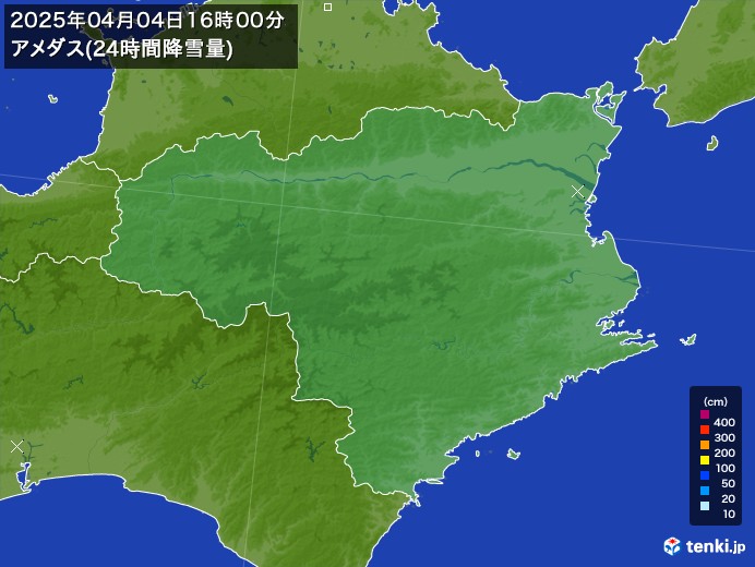 徳島県のアメダス合計降雪量(24時間)