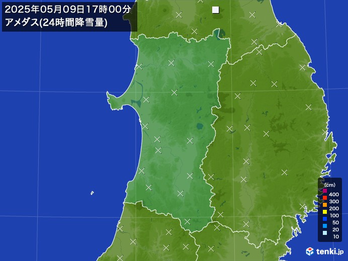 秋田県のアメダス合計降雪量(24時間)