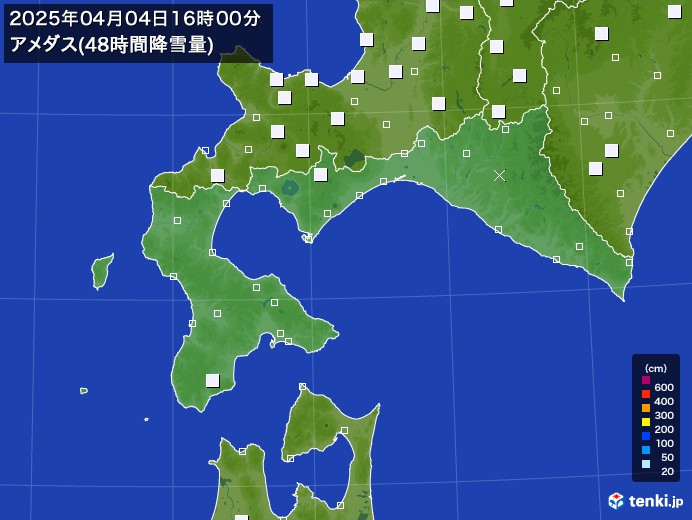 道南のアメダス合計降雪量(48時間)