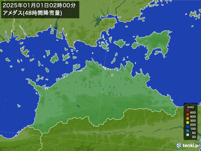 香川県のアメダス合計降雪量(48時間)