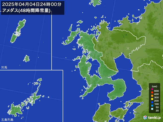 長崎県のアメダス合計降雪量(48時間)