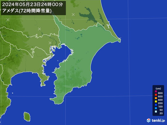 千葉県のアメダス合計降雪量(72時間)