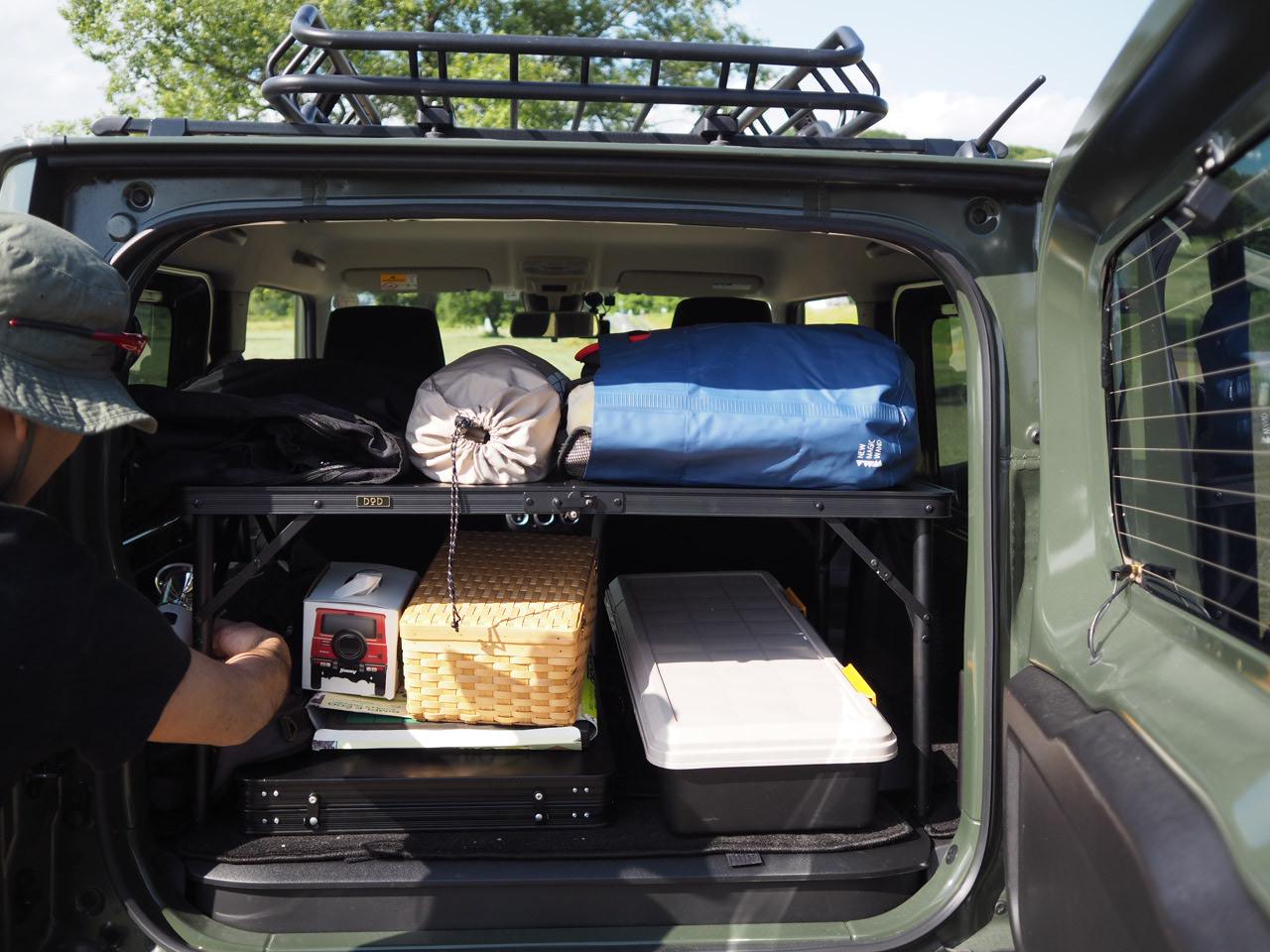 DOD「グッドラックテーブル」は収納スペース付き！車の荷室では収納棚 