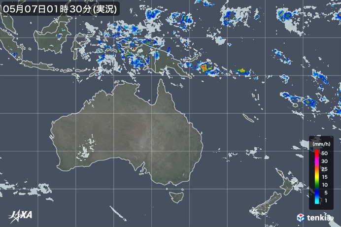 tenki.jp×JAXA オセアニアの雨雲の動き2023年06月02日16:00(日本時)発表)