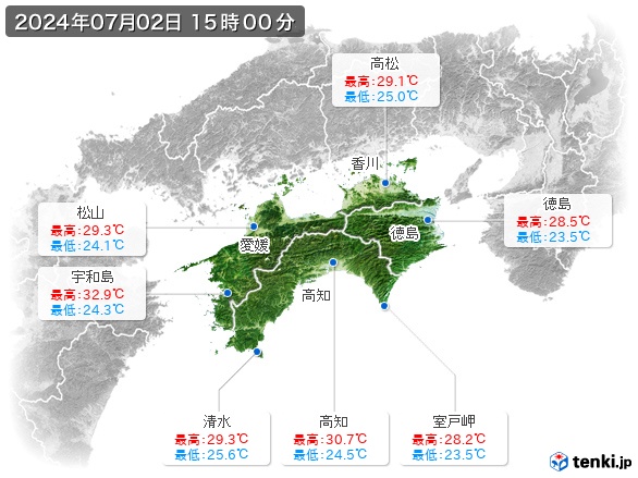 四国地方の最高・最低気温(全国)