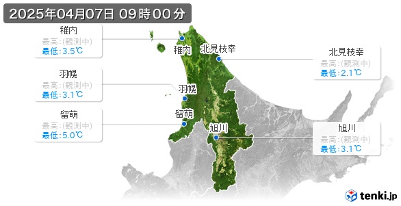 道北の最高・最低気温(全国)