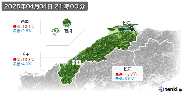 島根県の最高・最低気温(全国)