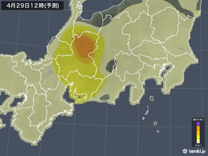 東海地方のヒノキ花粉 飛散予測マップ 2024