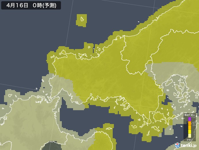 山口県のヒノキ花粉 飛散予測マップ 2024