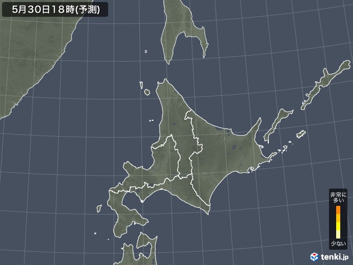 北海道地方のヒノキ花粉 飛散予測マップ 2024