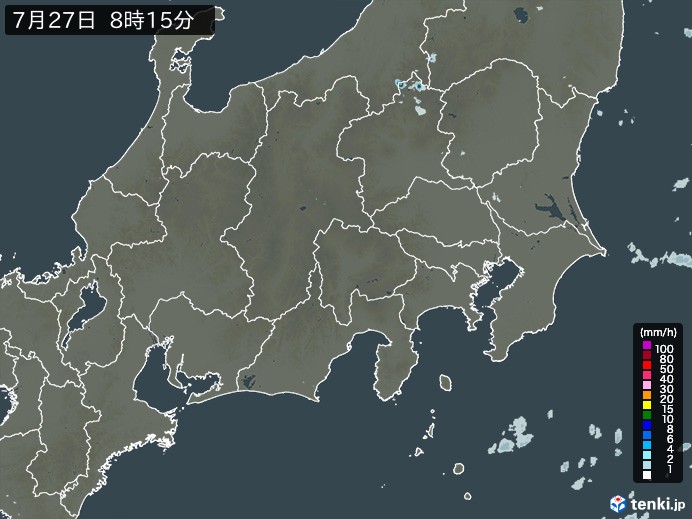 関東・甲信地方の雨雲レーダー(実況)