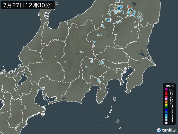 関東・甲信地方の雨雲レーダー(実況)