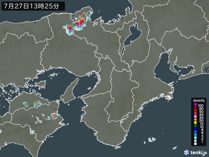 近畿地方の雨雲レーダー(実況)