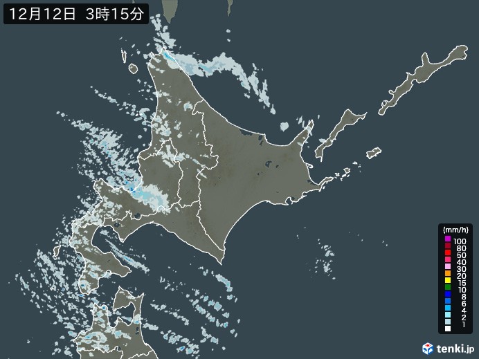 北海道地方の雨雲レーダー(実況)