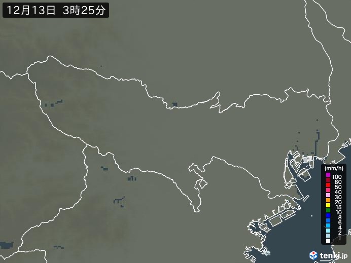 東京都の雨雲レーダー(実況)