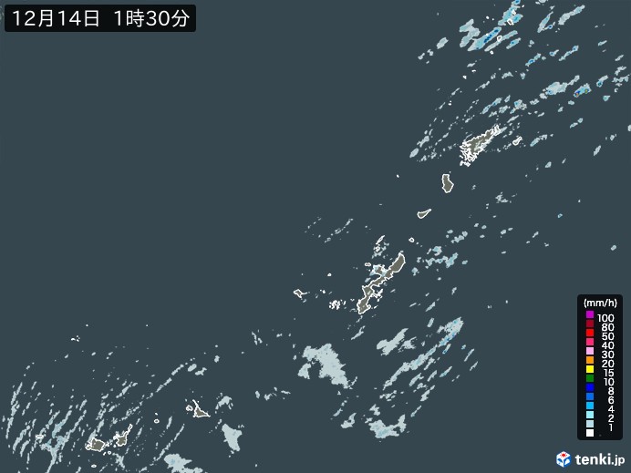 沖縄地方の雨雲レーダー(実況)