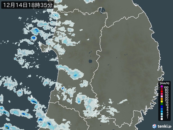 秋田県の雨雲レーダー(実況)