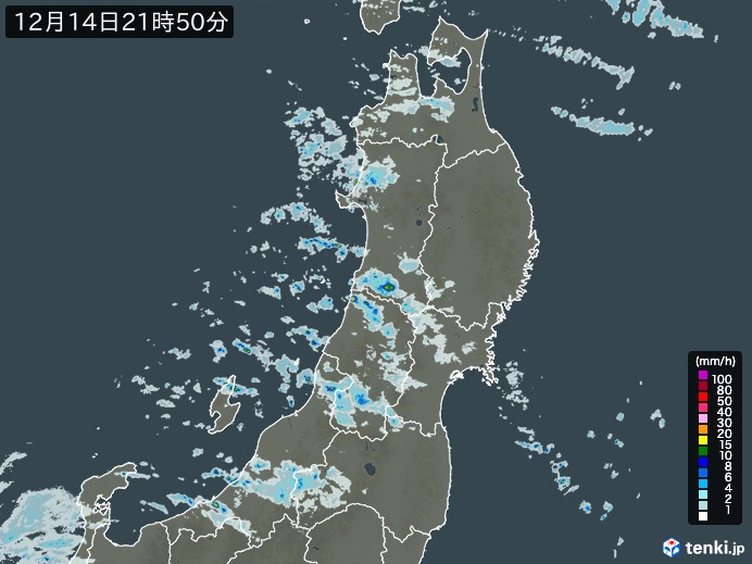 東北地方の雨雲レーダー(実況)