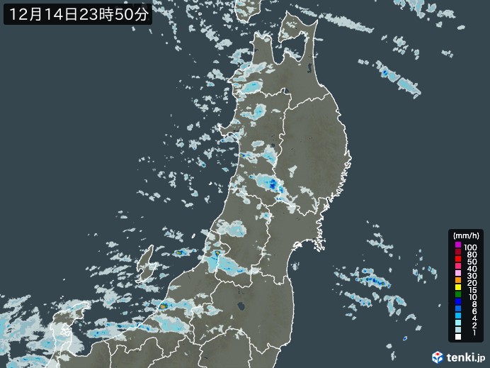東北地方の雨雲レーダー(実況)