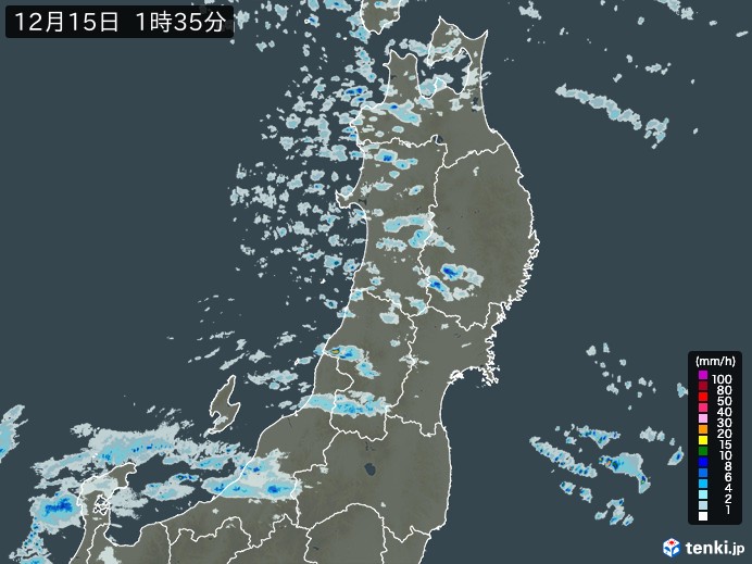 東北地方の雨雲レーダー(実況)