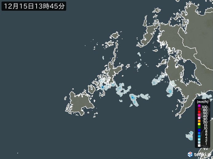 五島列島(長崎県)の雨雲レーダー(実況)
