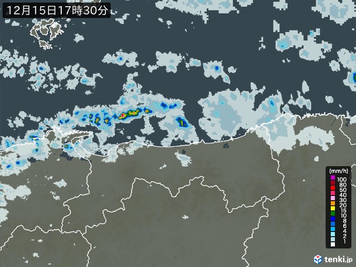 鳥取県の雨雲レーダー(実況)