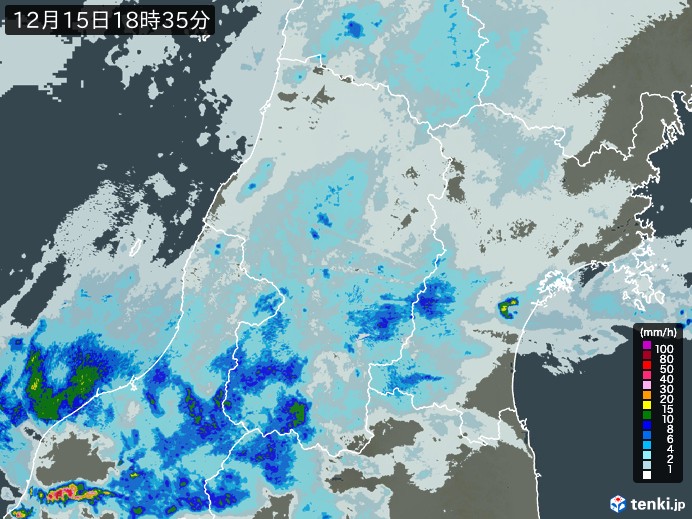 山形県の雨雲レーダー(実況)