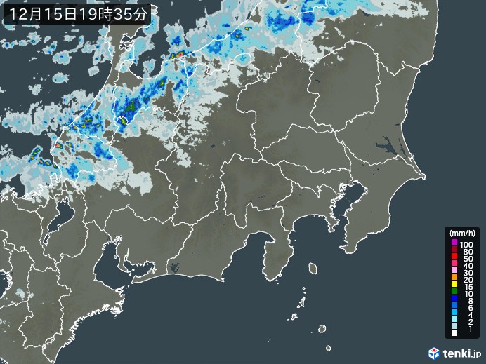 関東・甲信地方の雨雲レーダー(実況)