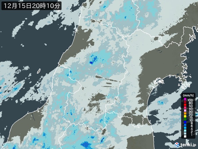 山形県の雨雲レーダー(実況)