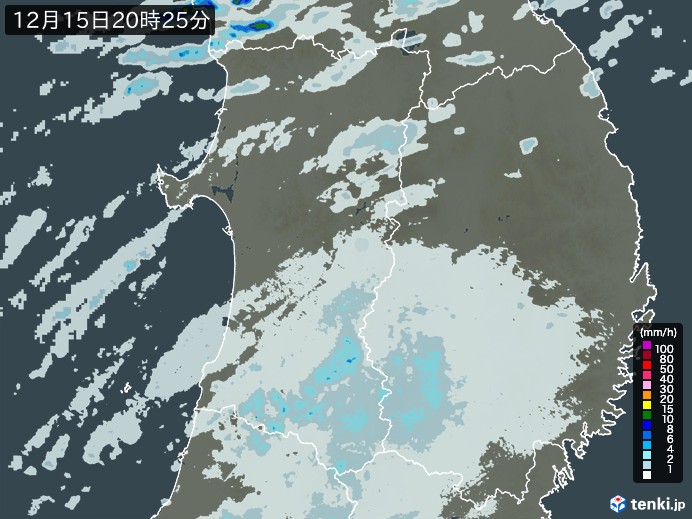 秋田県の雨雲レーダー(実況)