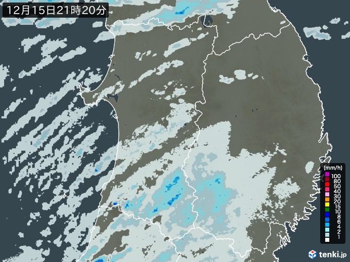 秋田県の雨雲レーダー(実況)