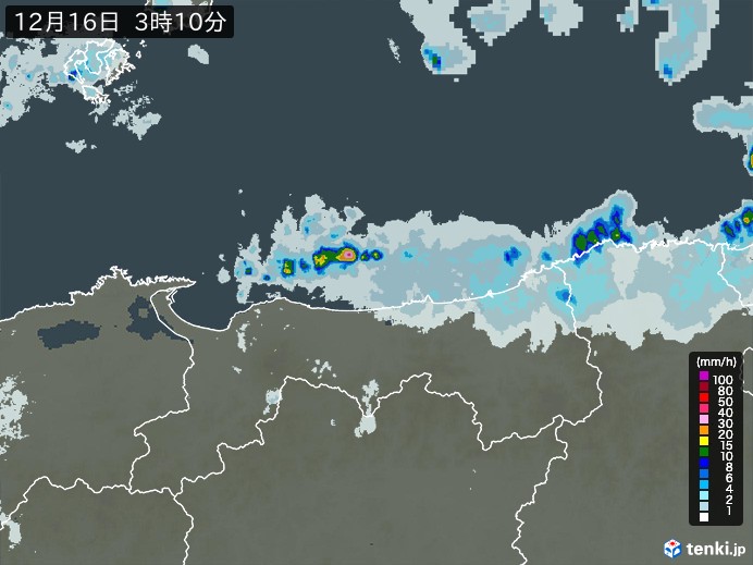 鳥取県の雨雲レーダー(実況)