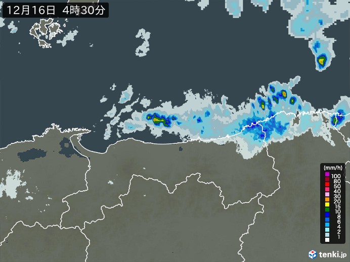 鳥取県の雨雲レーダー(実況)