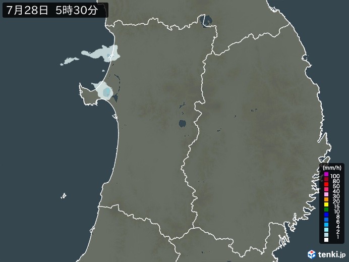 秋田県の雨雲レーダー(実況)