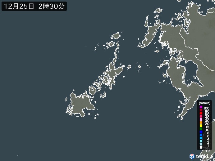 五島列島(長崎県)の雨雲レーダー(過去)