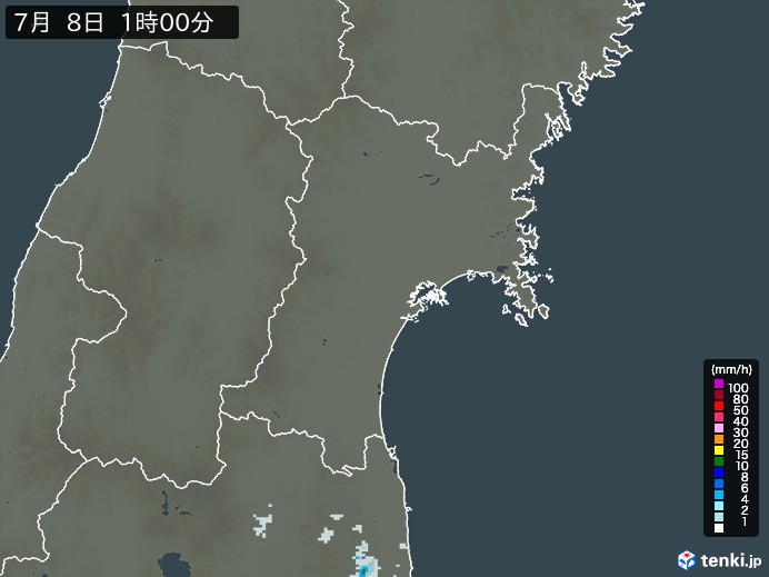 宮城県の雨雲レーダー(過去)