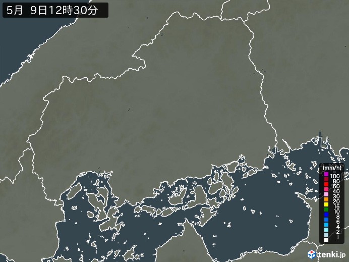 広島県の雨雲レーダー(予報)